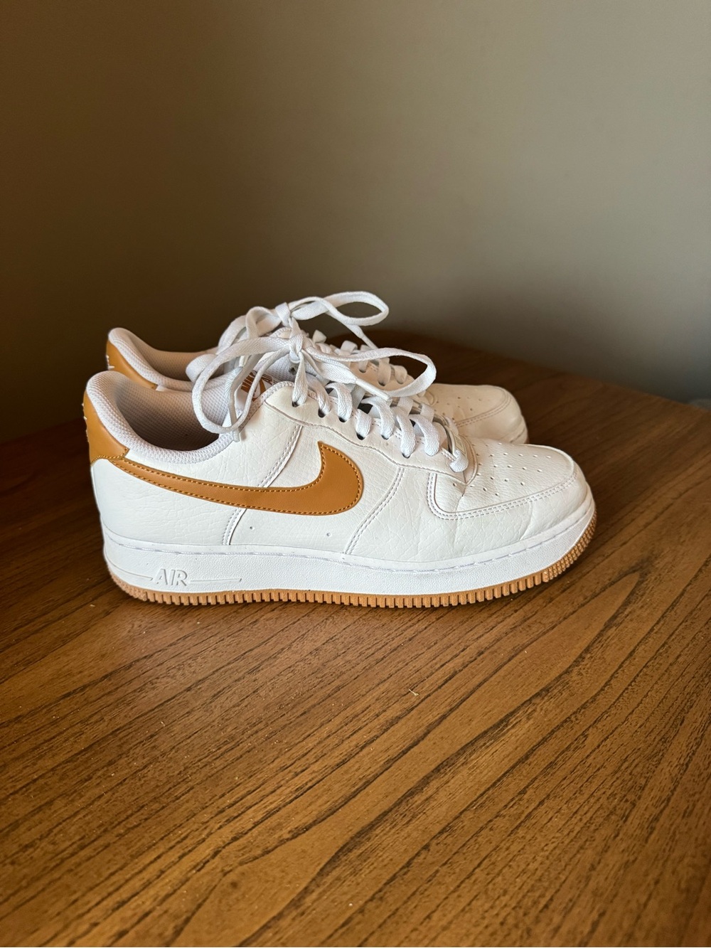 Nike White and Tan Air Force 1 Low Sneakers